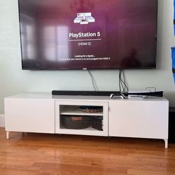 IKEA Besta Media Console TV Stand - Modern White Gloss, Glass door, and glass top