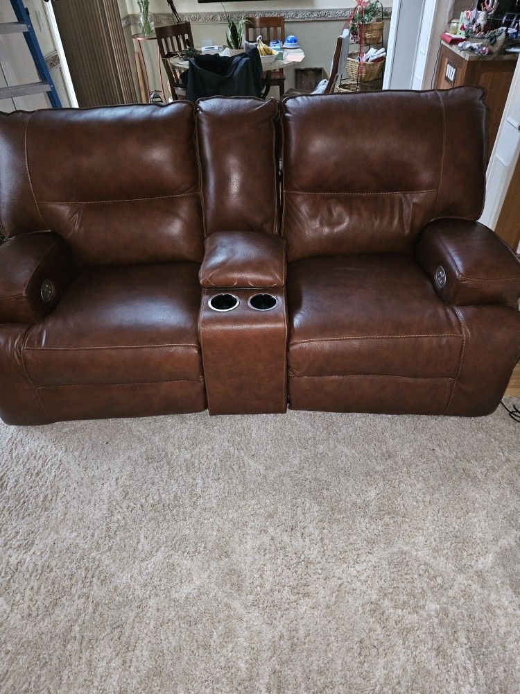 Leather Double Electric Reclining Couch