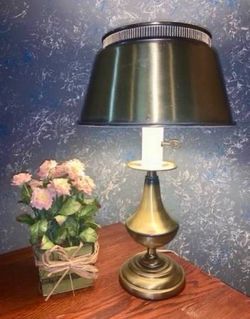 Vintage Mid Century Brass Bouillotte Tole Ware Style Electric Desk Table Lamp
