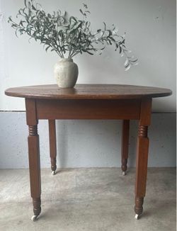 Vintage Primitive Oval Wood Table on Casters