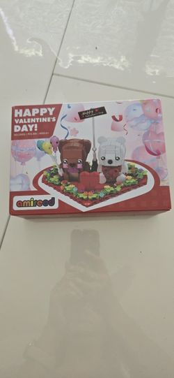 Valentine's Brown and White Bear Toys, Love Heart Ornament Frame Building Blocks Set,