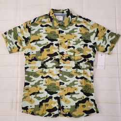 Men's Sovereign Code Short Sleeve Button Up Frenzy Bubble Camo Sage Shirt Size M