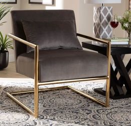 New Gray Velvet Gold Luxe Glam Upholstered Accent Chair Gold Base