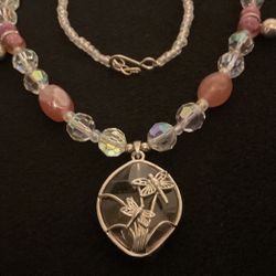 22”Solid Genuine Crystals And Solid Stones,With Stainless Steel Silver Necklace And Crystal Pendant.