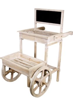 Alpine Wooden 2-Tier Plant Display Stand w/ Chalkboard & Wheels, 34” Tall – Off White – Assembled