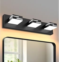 9521: New LED Modern Bathroom Vanity Light Fixtures 3-Light 5CCT Dimmable Matte Black Vanity Lights for Bathroom Lighting Fixtures Over Mirror