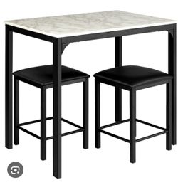 Costway 3 Piece Counter Height Dining Set Faux Marble Table 2 Chairs