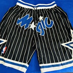 Just Don Orlando Magic NBA 1992-93 Pinstripe Shorts Black Blue White Size L