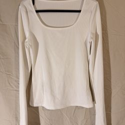Shein White Square Neck Long Sleeve 
