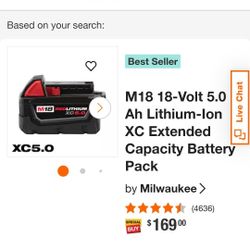 Brand new Milwaukee M18 18-Volt 5.0 Ah Lithium-Ion XC Extended Capacity Battery Pack