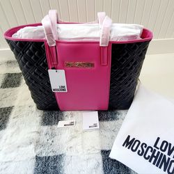 Authentic Love Moschino quilted tote bag black pink dust bag included new