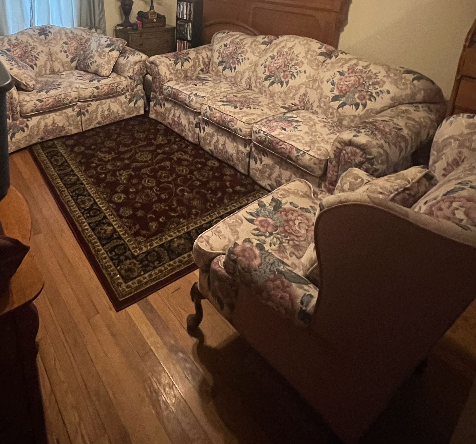 Floral Print 3 Seat, Love Seat And Chair  Like New 
