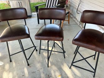 Set of 3 Pottery Barn Maison Leather Swivel Bar Stool