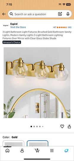 3 Light Bathroom Light Fixtures-Brushed Gold Bathroom Vanity Lights, Modern Vanity Lights 3-Light Bathroom Lighting Fixtures Over Mirror with Clear Gl