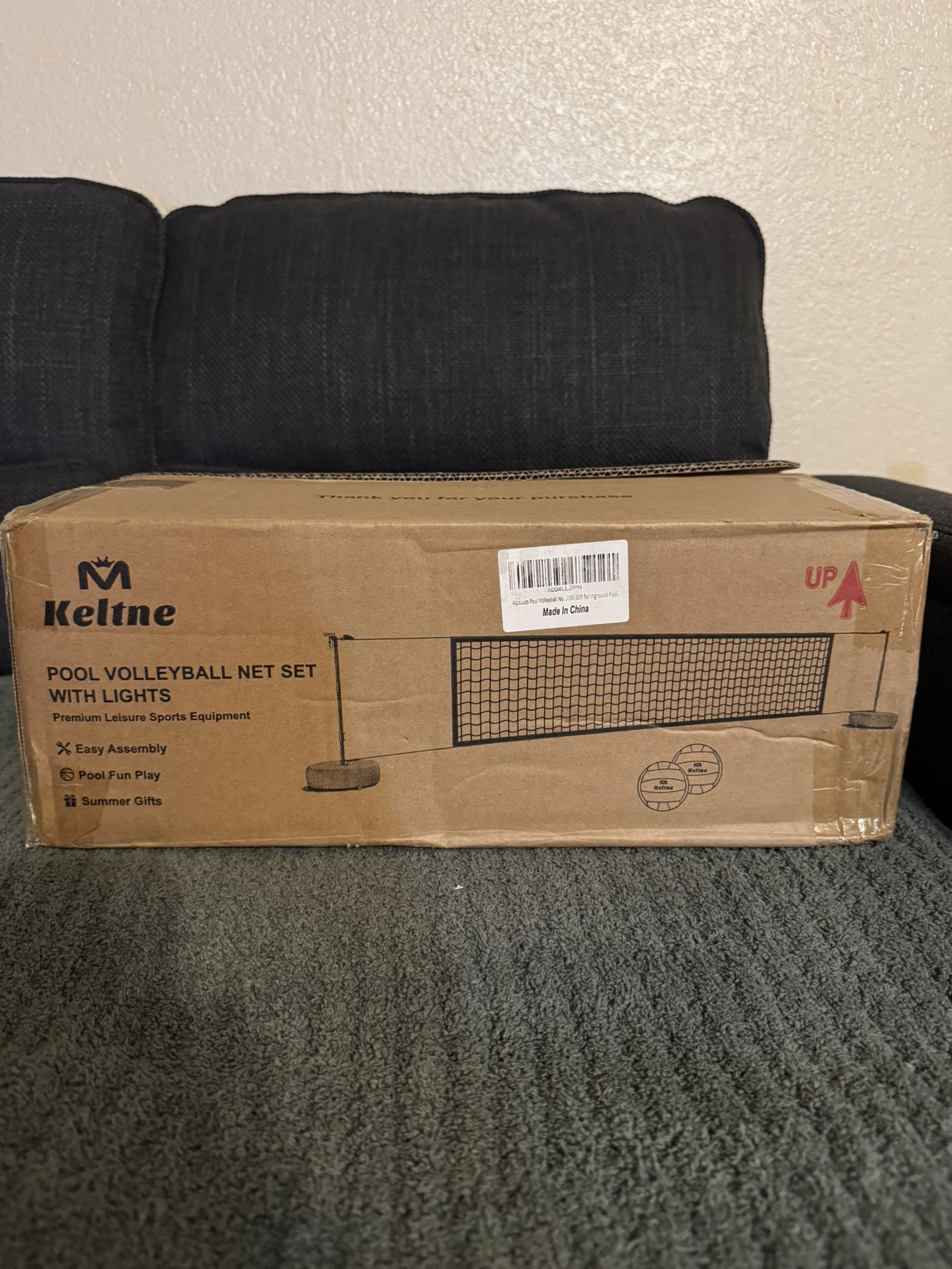 Pool Volleyball Net Set with Lights, Solar Powered Portable Outdoor LED Volleyball Net for Pool with 2 Glowing Balls,Pump and Weighted Bases, Adjustab