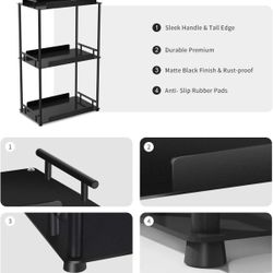 Sleek black 3-tier metal rack