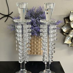 Set Of Crystal Candle Holders 14” 