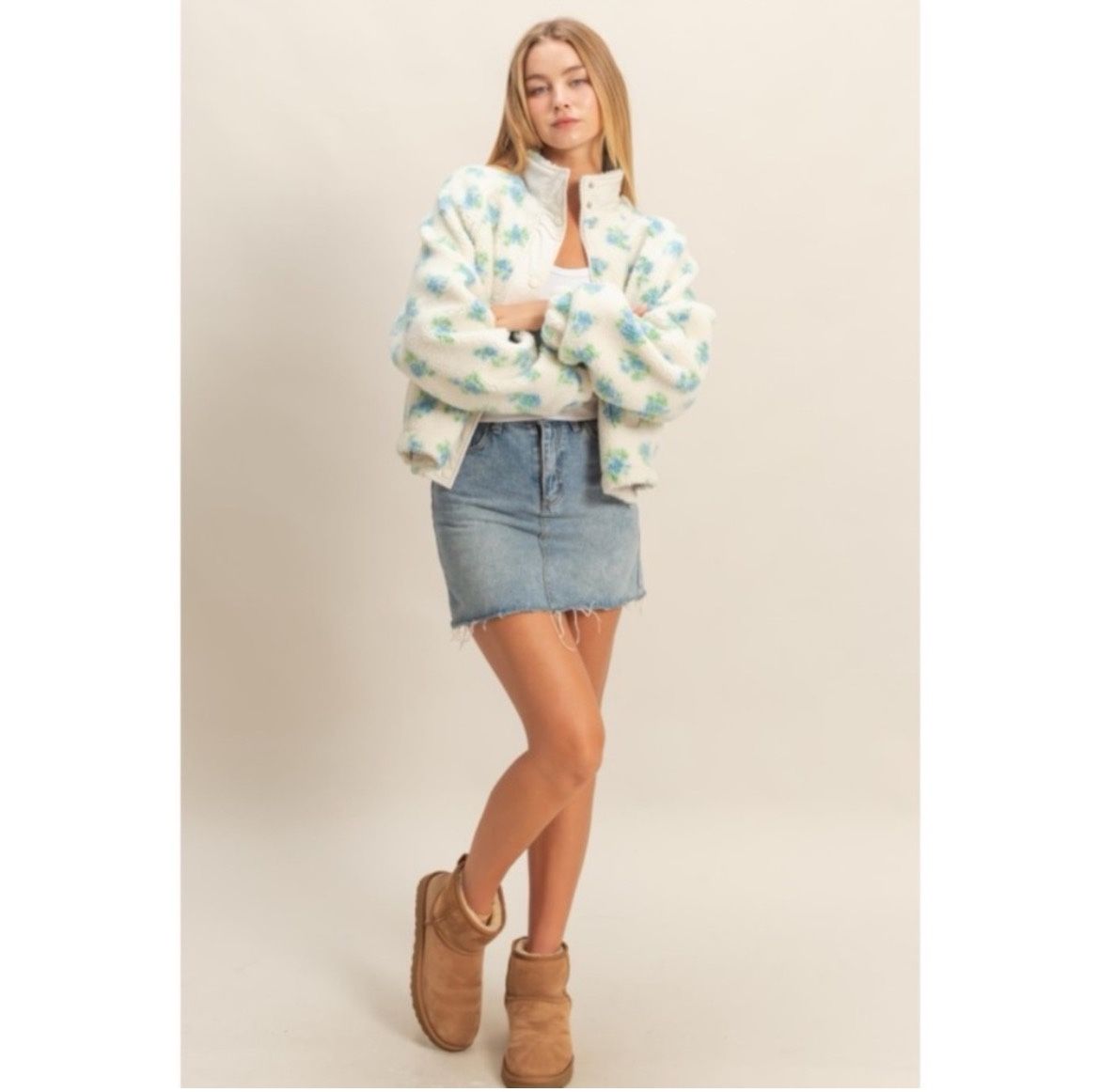 Double Zero Floral Sherpa Jacket. S
