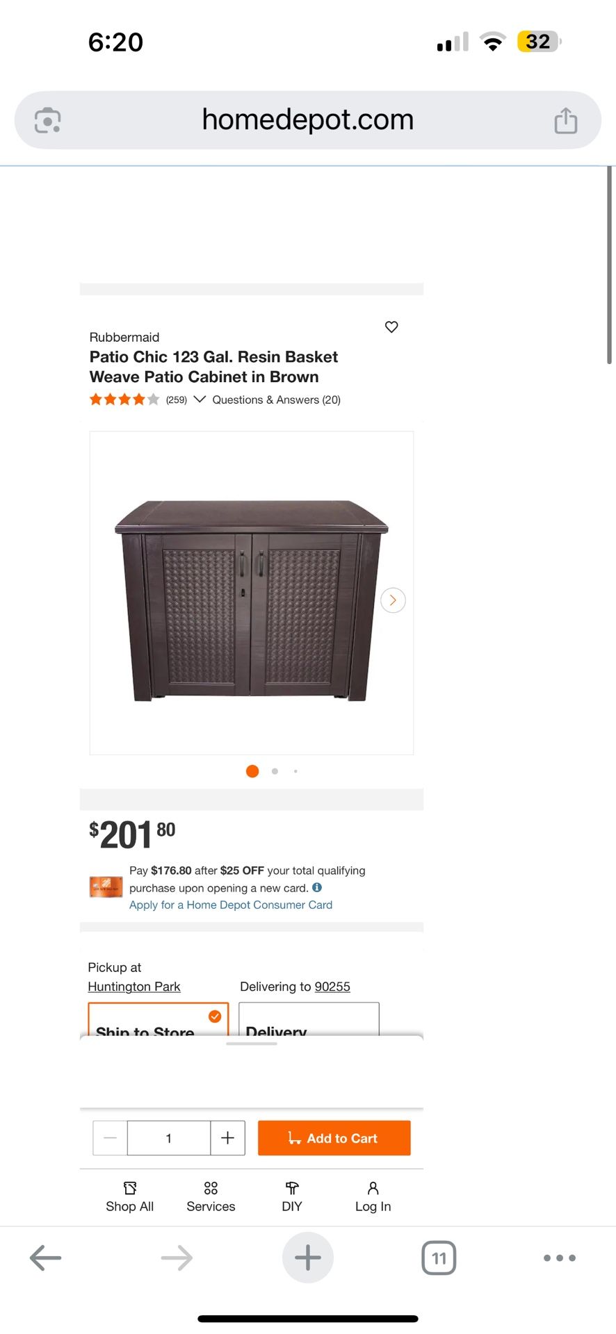 Patio Chic 123 Gal. Resin Basket Weave Patio Cabinet in Brown