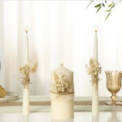 Wedding Unity Candles Ceremony Gift Pillar Taper Set Rustic Style 3 PCS