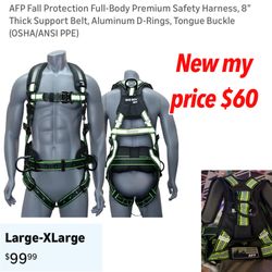 New AFP Fall Protection Full-Body Premium Safety Harness, 8” Thick Support Belt, Aluminum D-Rings, Tongue Buckle (OSHA/ANSI PPE) 🚨$60 firm cash only 