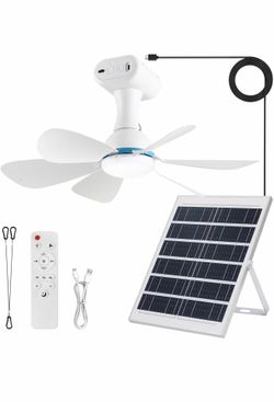 Ventilador de techo solar con control remoto, 30000 mAh luces solares portátiles para exteriores con ventilador solar de 20 W, 3 velocidades, ventilad