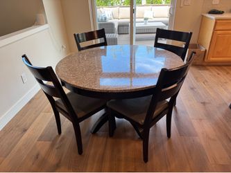 Round Granite Top Dining Table with 4 Chairs