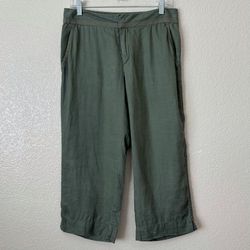 Old Navy 100% Linen Olive Green Wide Leg Cropped Pants