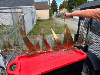 Brass and Copper Sailboat Metal Wall Sculpture