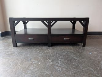 Modern Dark Brown Coffee Table with Storage Drawers and Shelf