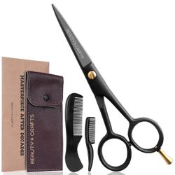5” German Beard Mustache Scissors  2 Combs Set - Grooming Kit Black