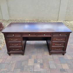 Wynwood Executive Desk Solid Wood 9 Drawer Design With Locking File Cabinets

