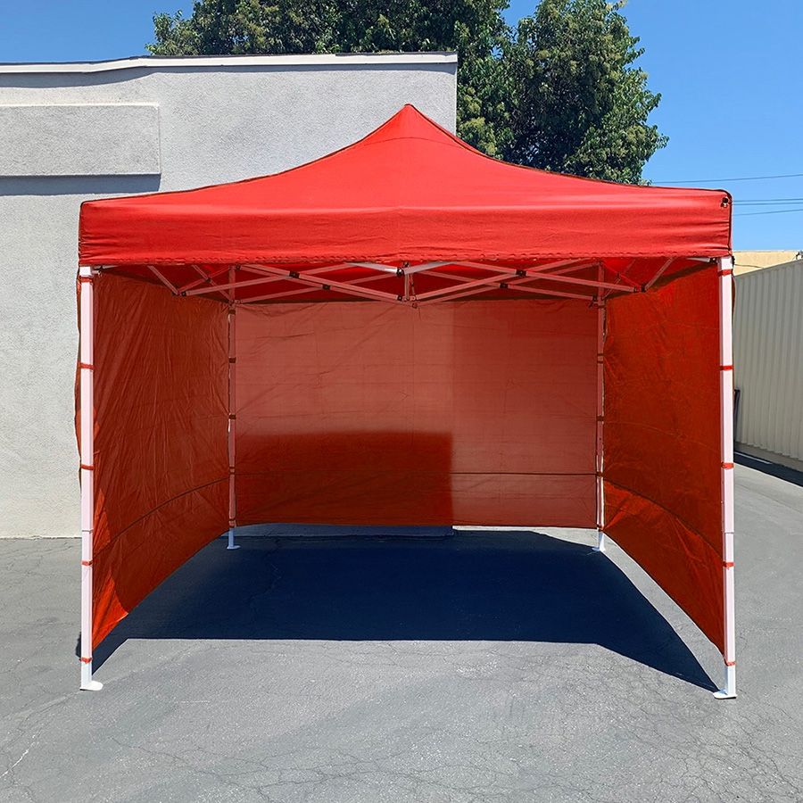 (NEW) $120 Heavy Duty 10x10 ft with 3 Sidewalls, EZ Popup Canopy Outdoor Gazebo, Carry Bag (Black) 