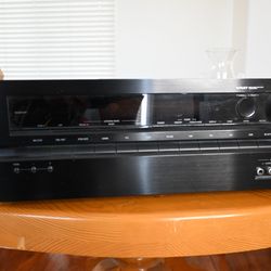 Onkyo TX-NR535 5.2-Channel Network A/V Receiver. It has great sound and features (4K/60Hz, Wi-Fi, Bluetooth), but has a few problems