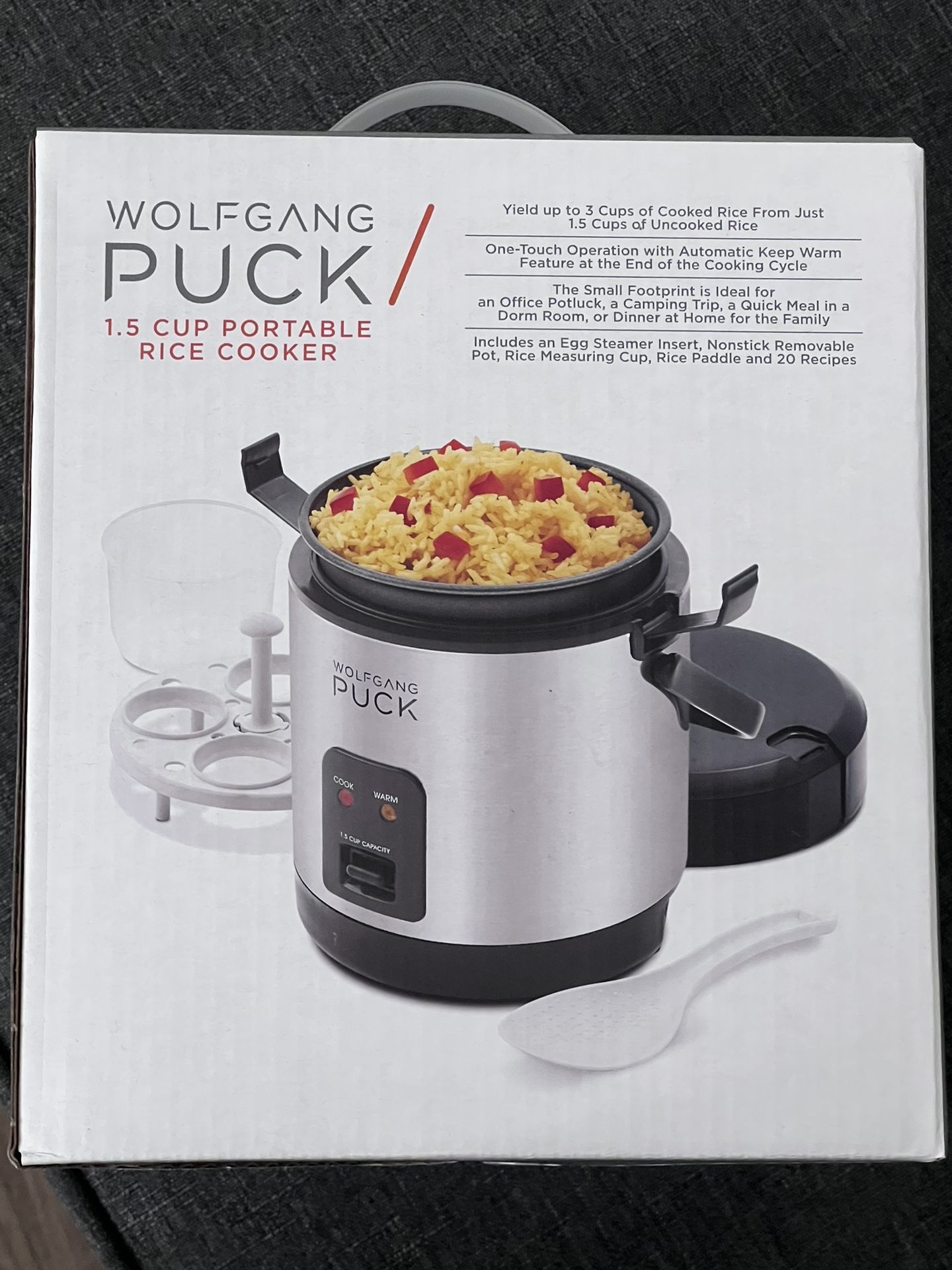 Wolfgang Puck Portable Mini Rice Cooker W/Spoon 1.5 Cup