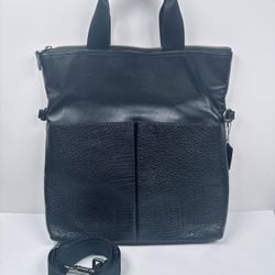 Coach Leather Charles Foldover Tote Bag Black Large
