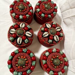 6 Pcs Handmade Beaded Trinket Boxes 