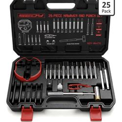 Premium Pin Punch Hammer Set: 25-Piece Punch Set and Hammer with Bench Block