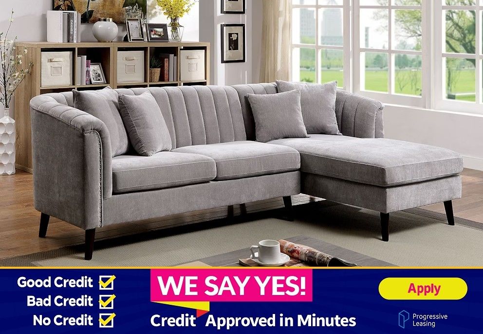 FINANCE TODAY! - Kemina Light Gray Chenille Couch Mid Century Modern Sofa Sectional