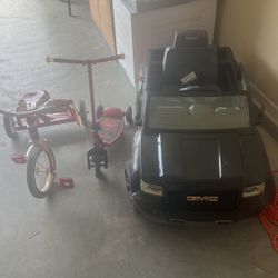 Tricycle, Scooter And A Roll Play GMC Sierra