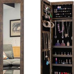 Mirror Jewelry Armoire Wall/Door Mounted Door Cabinet,Lockable Makeup Organizers and Storage,Full-length Mirror with Rich Storage Space