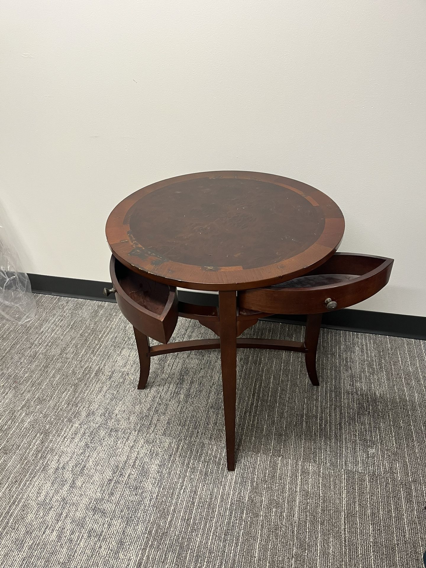 End Table, Small Round Table With Drawers