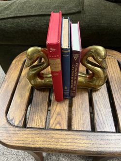 Vintage Solid Brass Swan Bookends MCM Hollywood Regency Art Deco 2.9 Pounds
