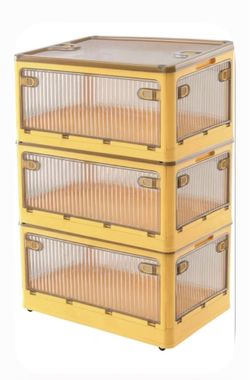3-Pack 50L Stackable Storage Bins with Lids and Wheels, Foldable Storage Boxes Collapsible Organizers for Home Organization, Storage Cabinets for Outd