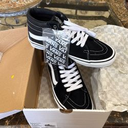 New Vans Skate Grosso, Mid Black, White Emo, Leather Skate Shoes