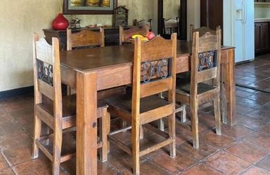 Rustic Wood Dining Table with 6 Chairs