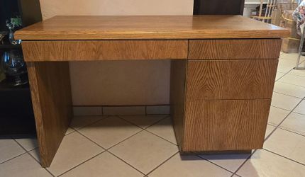 ESTATE SALE Vintage Heavy Wood Desk - Push-to-Open Drawers