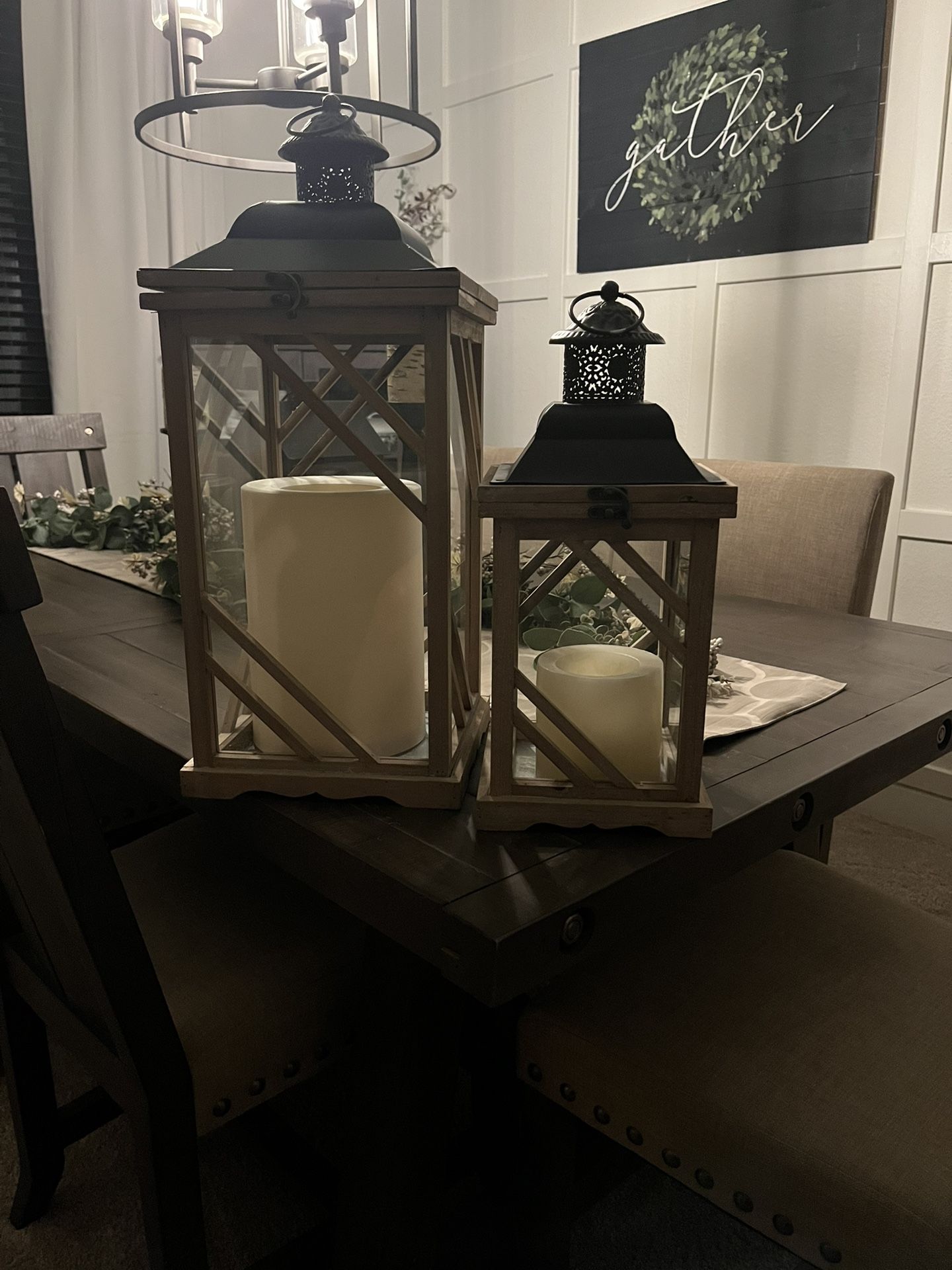 Wood And Glass Candle Lanterns With Electric Candles