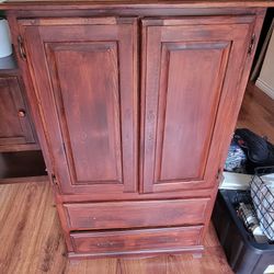 Dresser Cabinet With Shelves And 2 Drawers Solid Pine