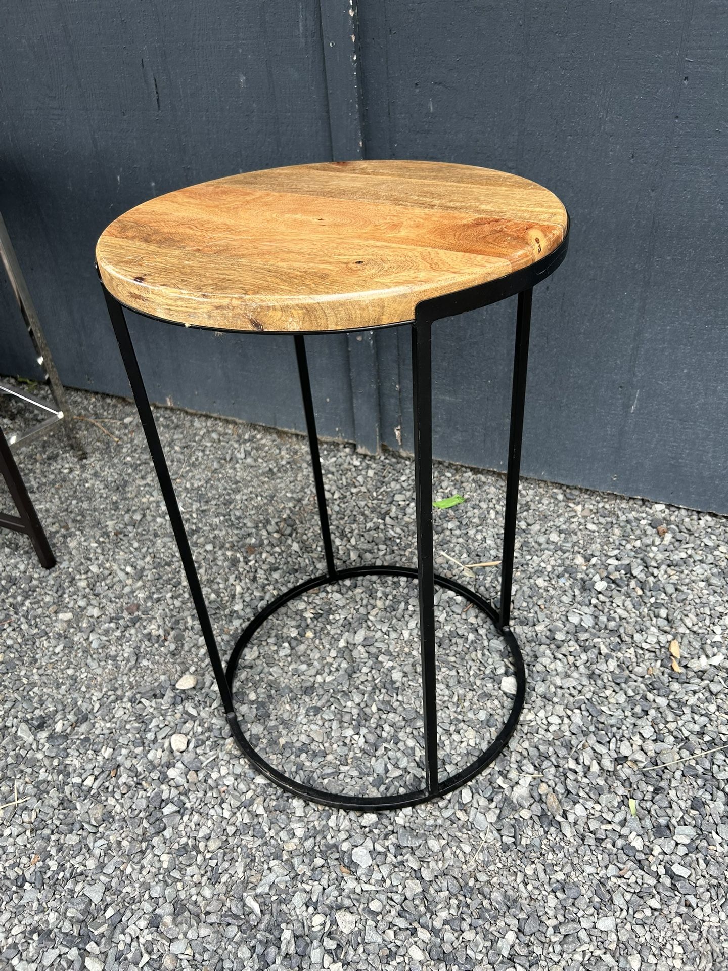 PENDING SAT 10am Tall Wood And Metal Side Table